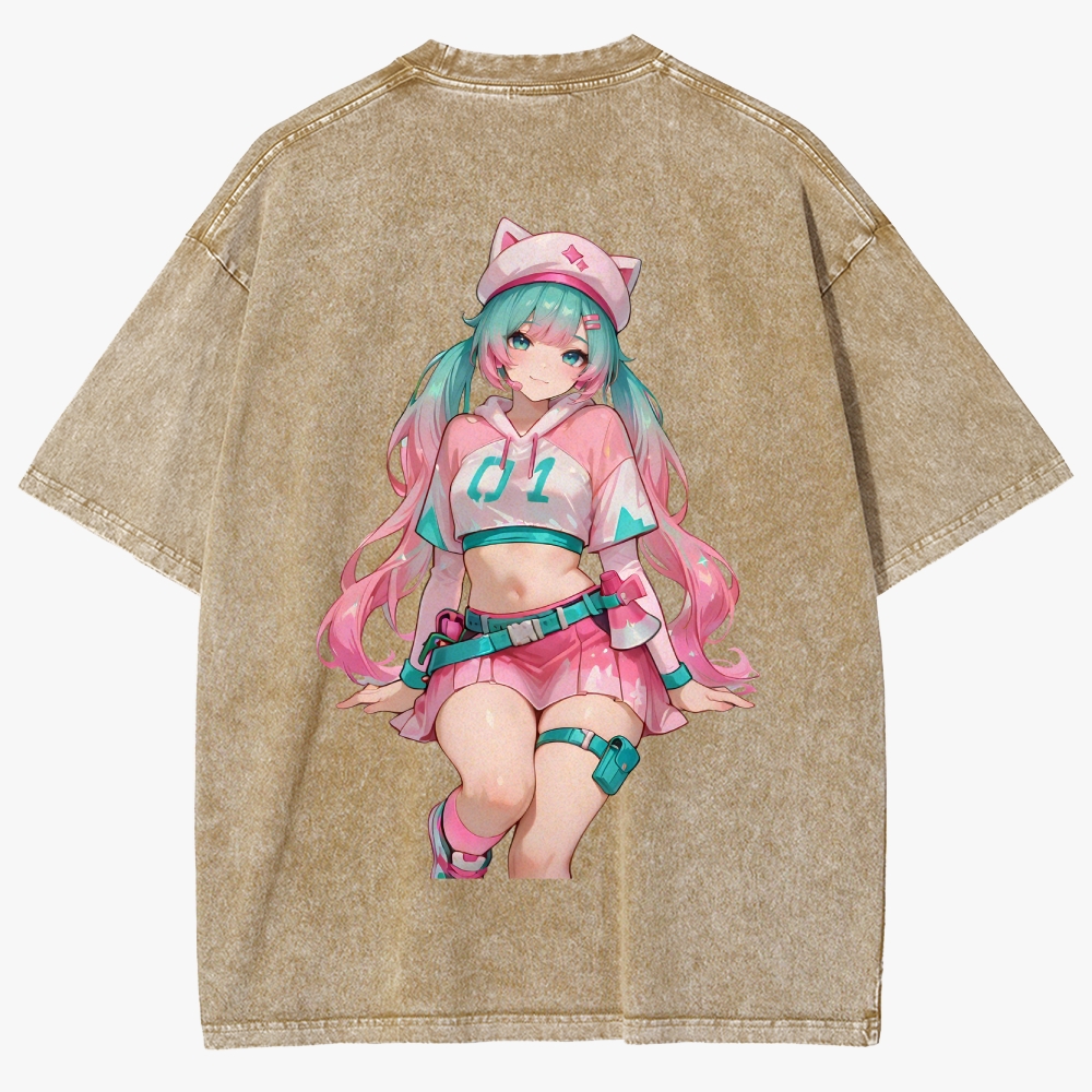 Hatsune Miku Anime Unisex Fit Washed T-Shirt