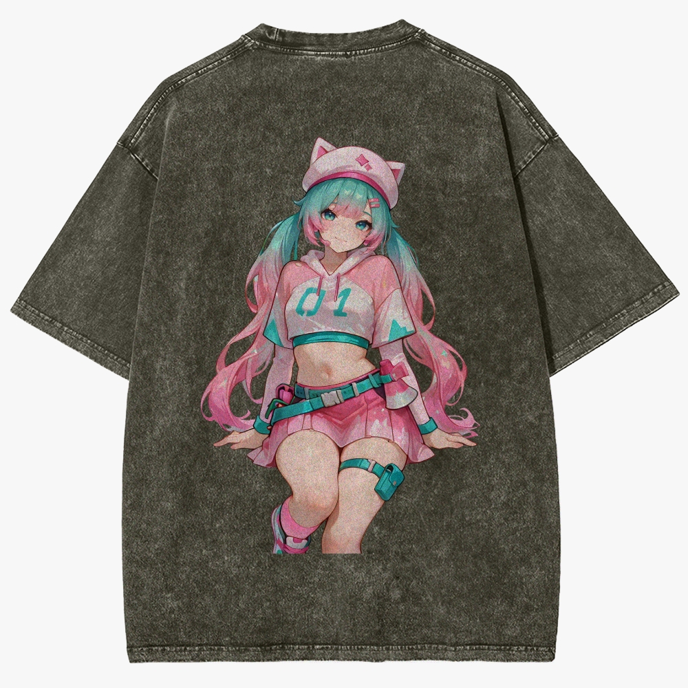 Hatsune Miku Anime Unisex Fit Washed T-Shirt