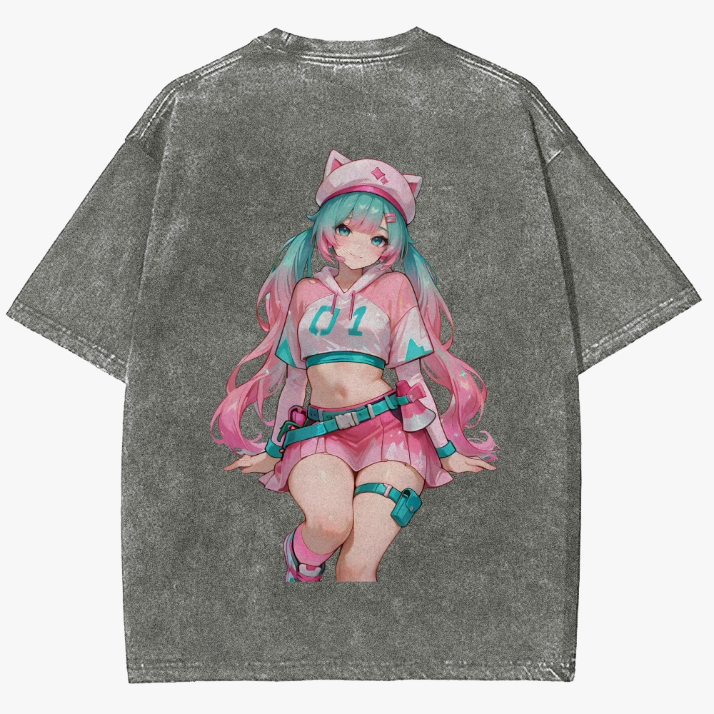 Hatsune Miku Anime Unisex Fit Washed T-Shirt