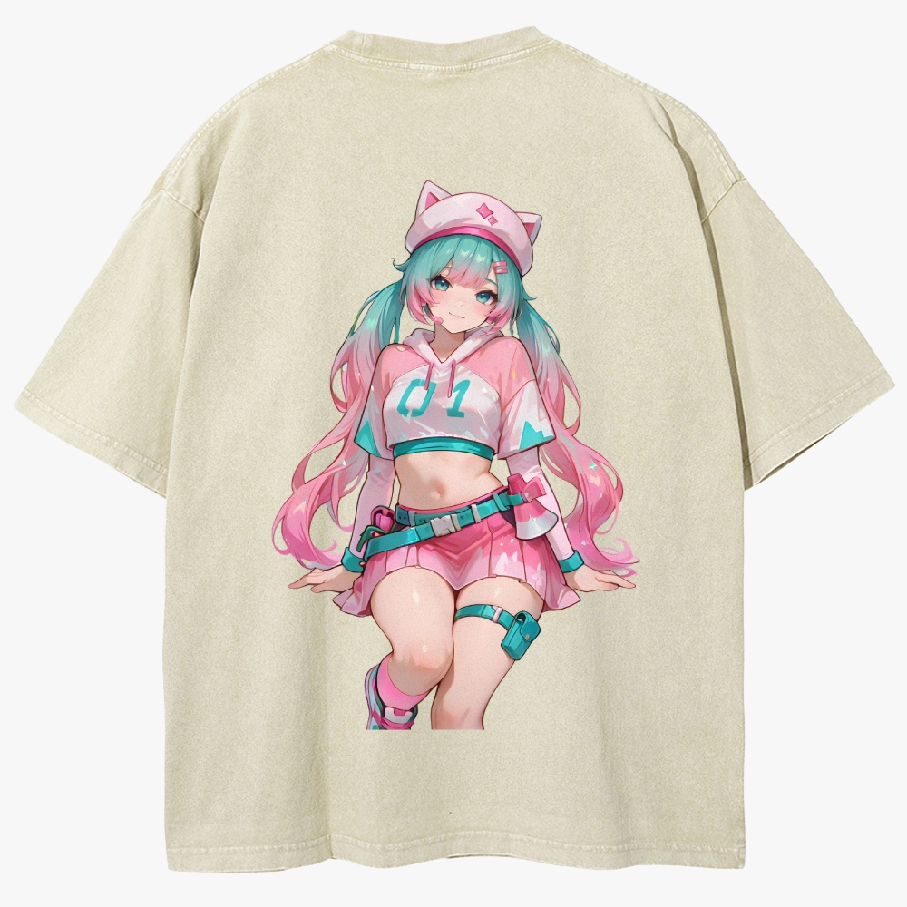 Hatsune Miku Anime Unisex Fit Washed T-Shirt