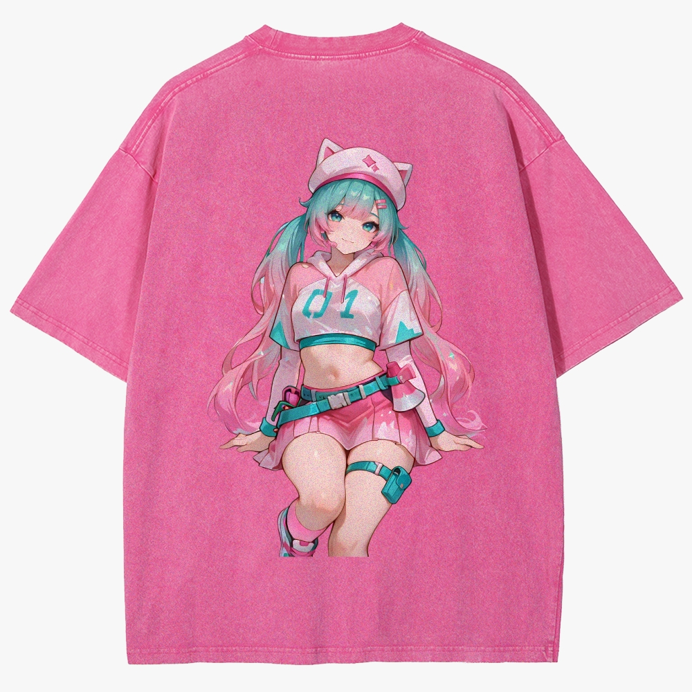 Hatsune Miku Anime Unisex Fit Washed T-Shirt