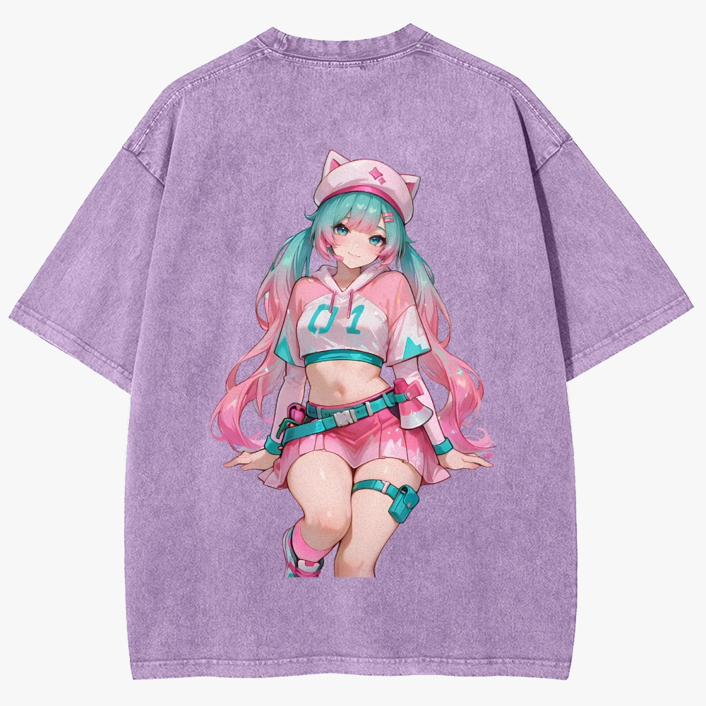 Hatsune Miku Anime Unisex Fit Washed T-Shirt