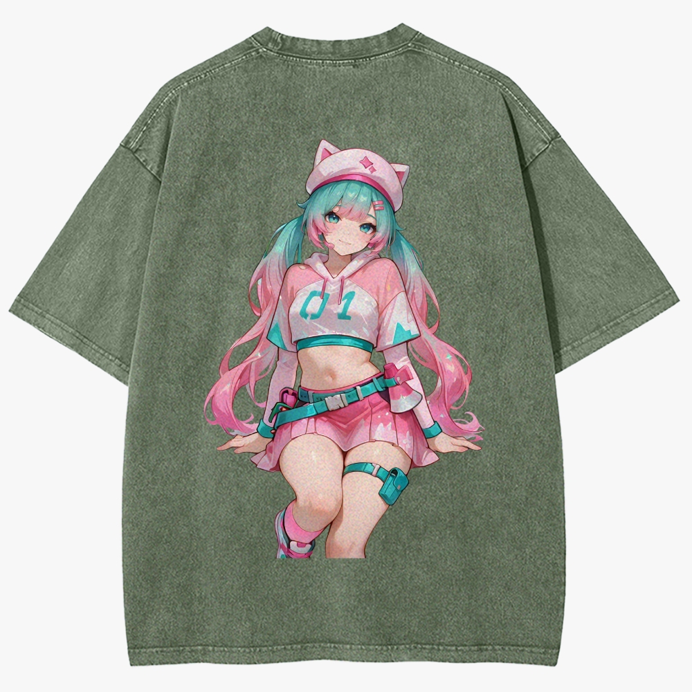 Hatsune Miku Anime Unisex Fit Washed T-Shirt