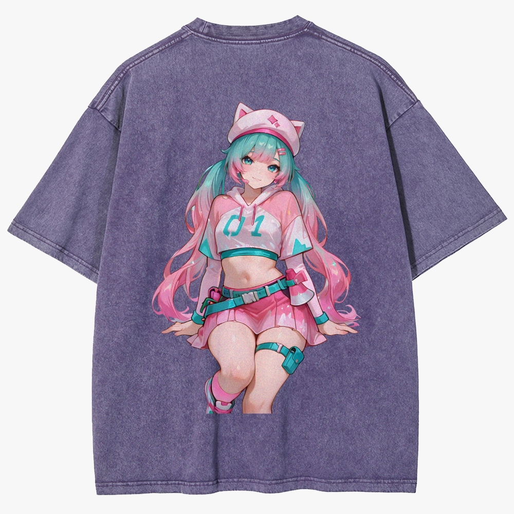 Hatsune Miku Anime Unisex Fit Washed T-Shirt