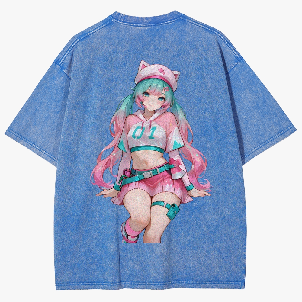 Hatsune Miku Anime Unisex Fit Washed T-Shirt