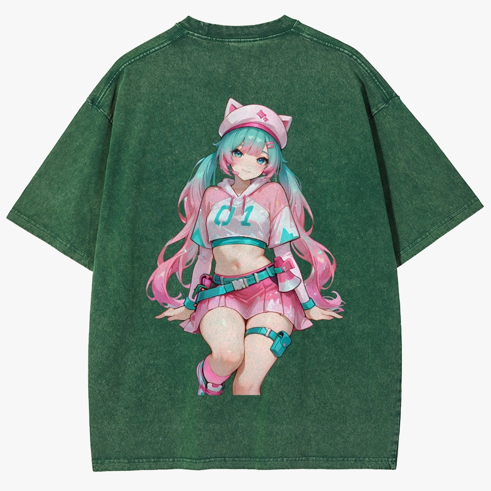 Hatsune Miku Anime Unisex Fit Washed T-Shirt