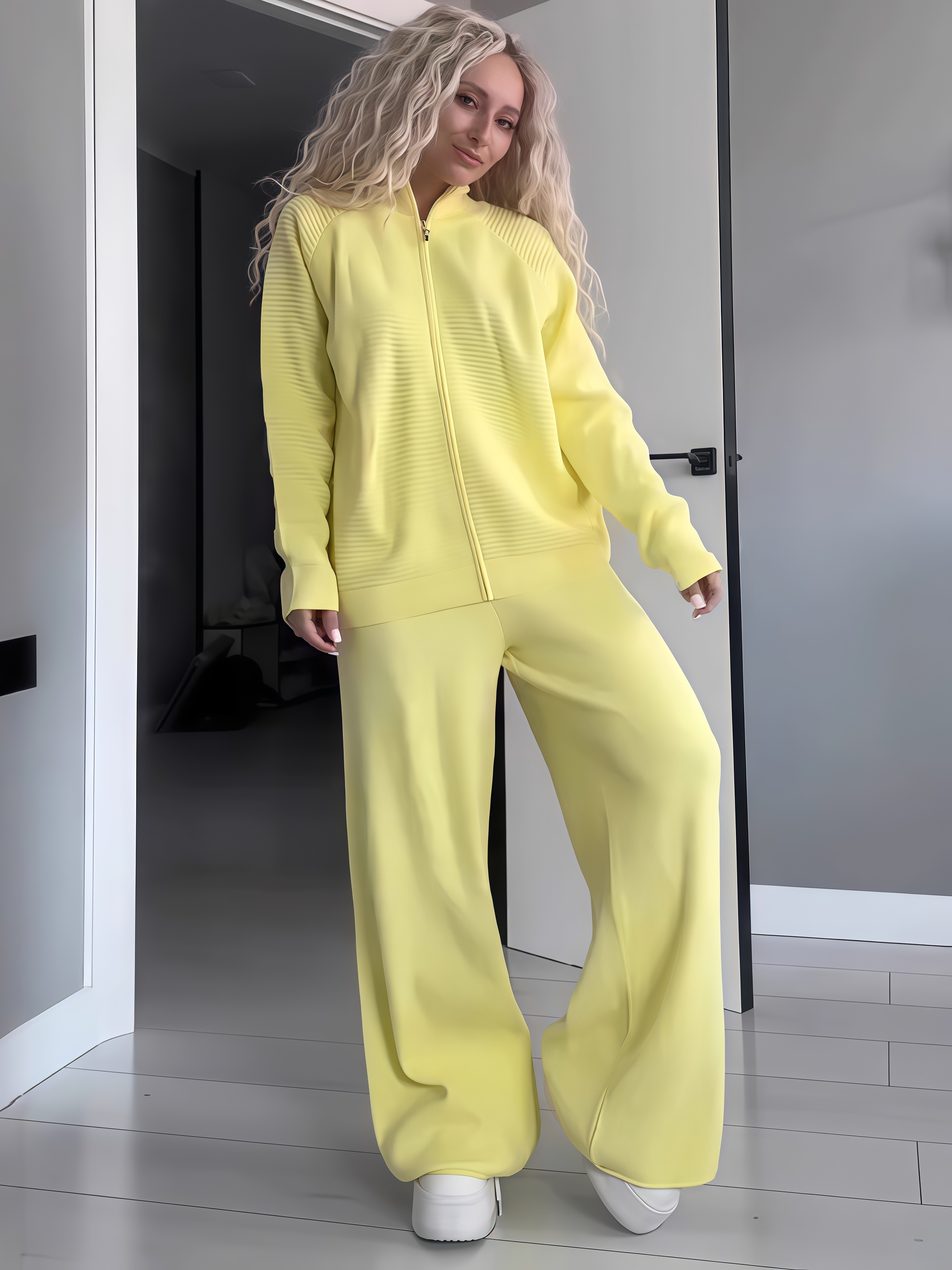 🔥Casual Zip-Up Knit Lounge Two Piece Set (Buy 2 Free Shipping)