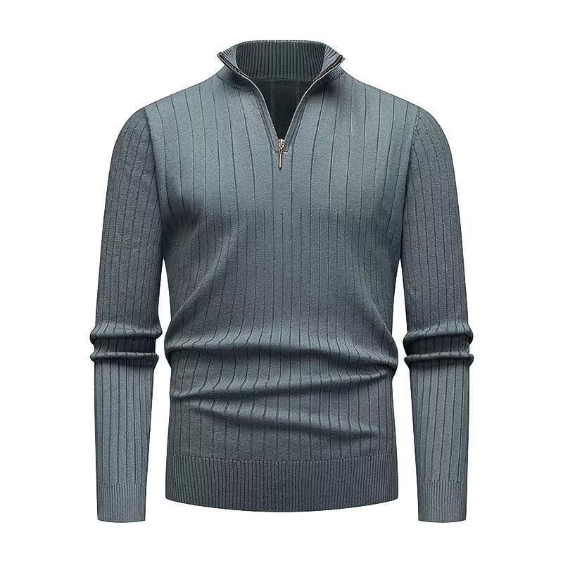 Men's Premium Wool-Blend Quarter-Zip Ribbed Knit Pullover: Sophisticated Slim-Fit for Winter Daily & Work Wear