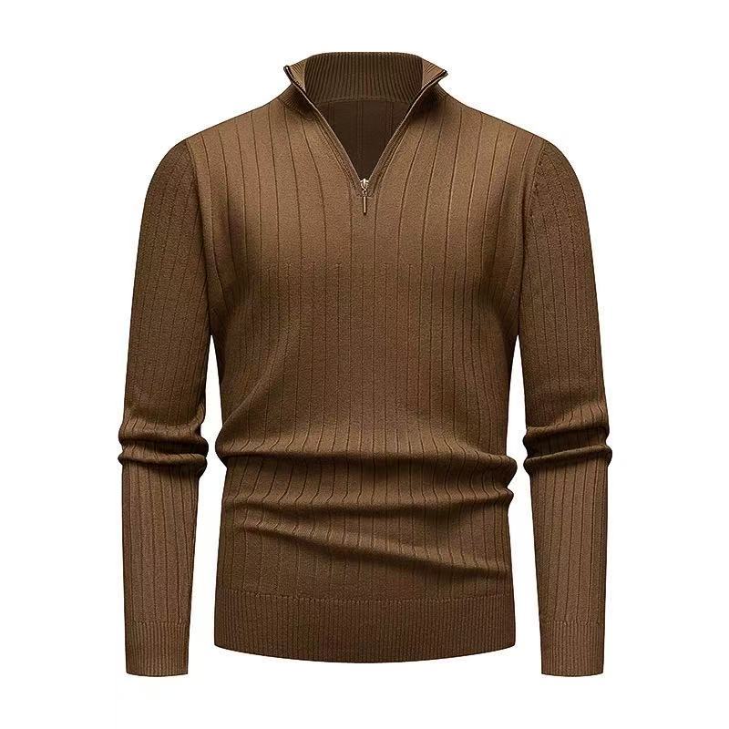 Men's Premium Wool-Blend Quarter-Zip Ribbed Knit Pullover: Sophisticated Slim-Fit for Winter Daily & Work Wear