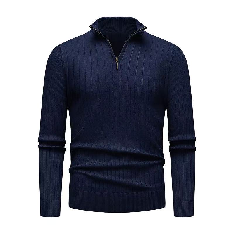Men's Premium Wool-Blend Quarter-Zip Ribbed Knit Pullover: Sophisticated Slim-Fit for Winter Daily & Work Wear