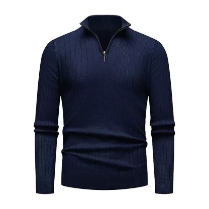 Men's Premium Wool-Blend Quarter-Zip Ribbed Knit Pullover: Sophisticated Slim-Fit for Winter Daily & Work Wear