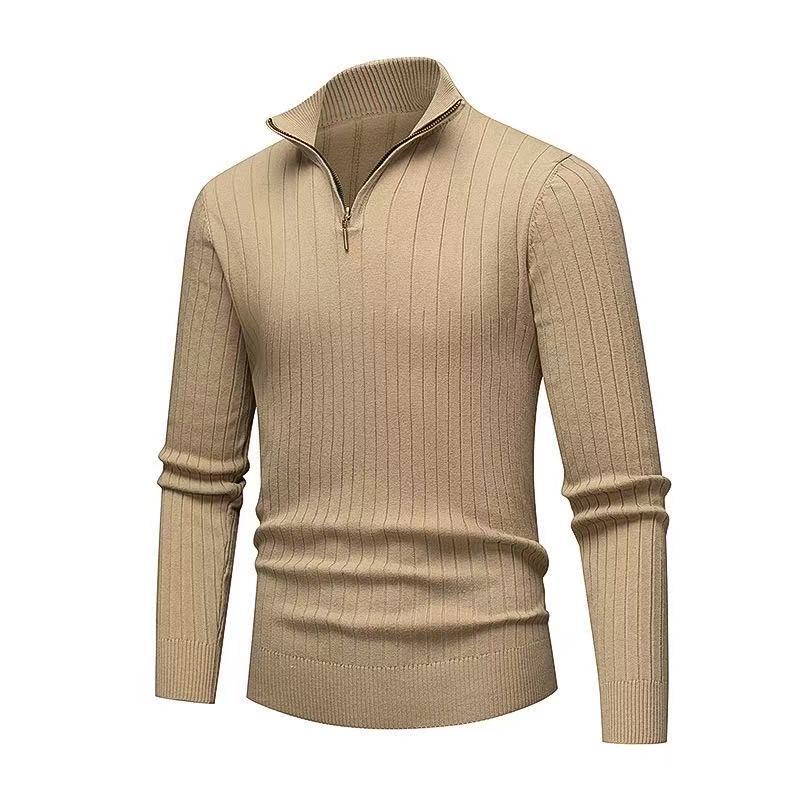 Men's Premium Wool-Blend Quarter-Zip Ribbed Knit Pullover: Sophisticated Slim-Fit for Winter Daily & Work Wear
