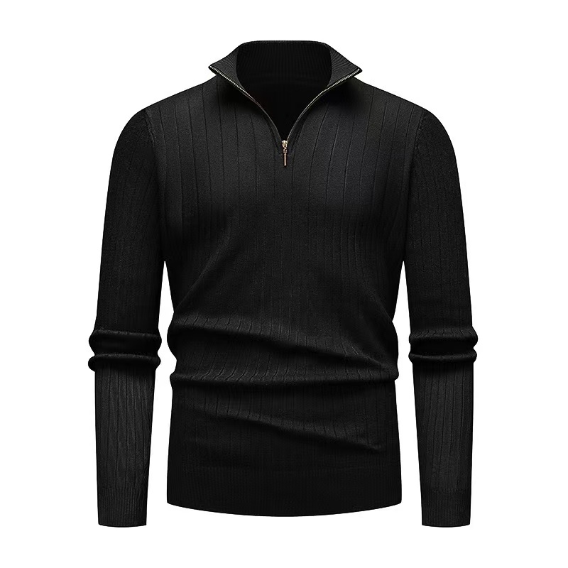 Men's Premium Wool-Blend Quarter-Zip Ribbed Knit Pullover: Sophisticated Slim-Fit for Winter Daily & Work Wear