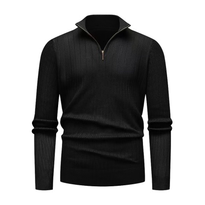 Men's Premium Wool-Blend Quarter-Zip Ribbed Knit Pullover: Sophisticated Slim-Fit for Winter Daily & Work Wear