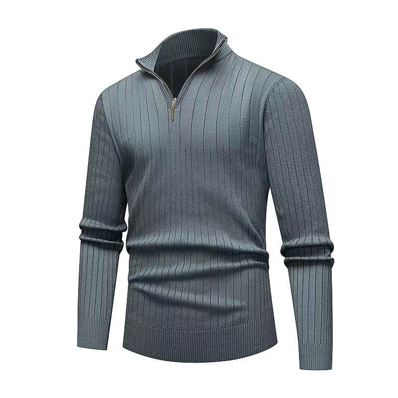 Men's Premium Wool-Blend Quarter-Zip Ribbed Knit Pullover: Sophisticated Slim-Fit for Winter Daily & Work Wear