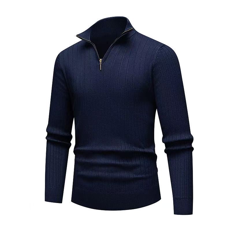 Men's Premium Wool-Blend Quarter-Zip Ribbed Knit Pullover: Sophisticated Slim-Fit for Winter Daily & Work Wear