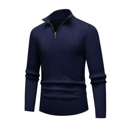 Men's Premium Wool-Blend Quarter-Zip Ribbed Knit Pullover: Sophisticated Slim-Fit for Winter Daily & Work Wear