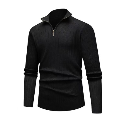 Men's Premium Wool-Blend Quarter-Zip Ribbed Knit Pullover: Sophisticated Slim-Fit for Winter Daily & Work Wear