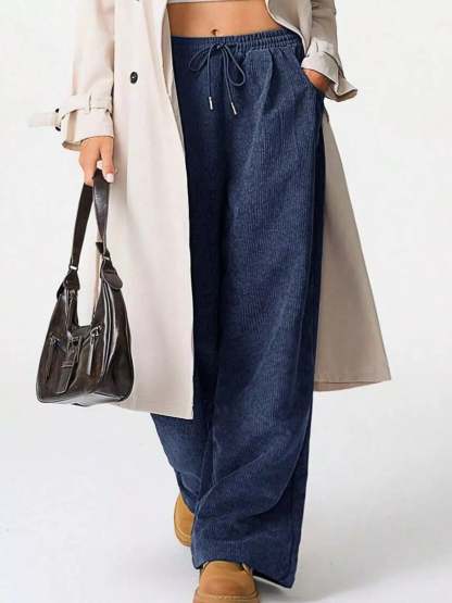 Wide Leg Corduroy Drawstring Pants