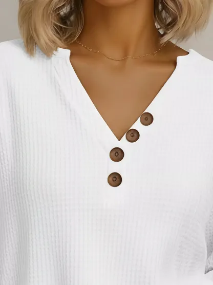 Full Size Casual Waffle Knit Long Sleeve T-Shirt Plus Size