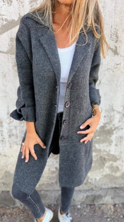 🔥Casual Lapel Wool Single Breasted Long Coat