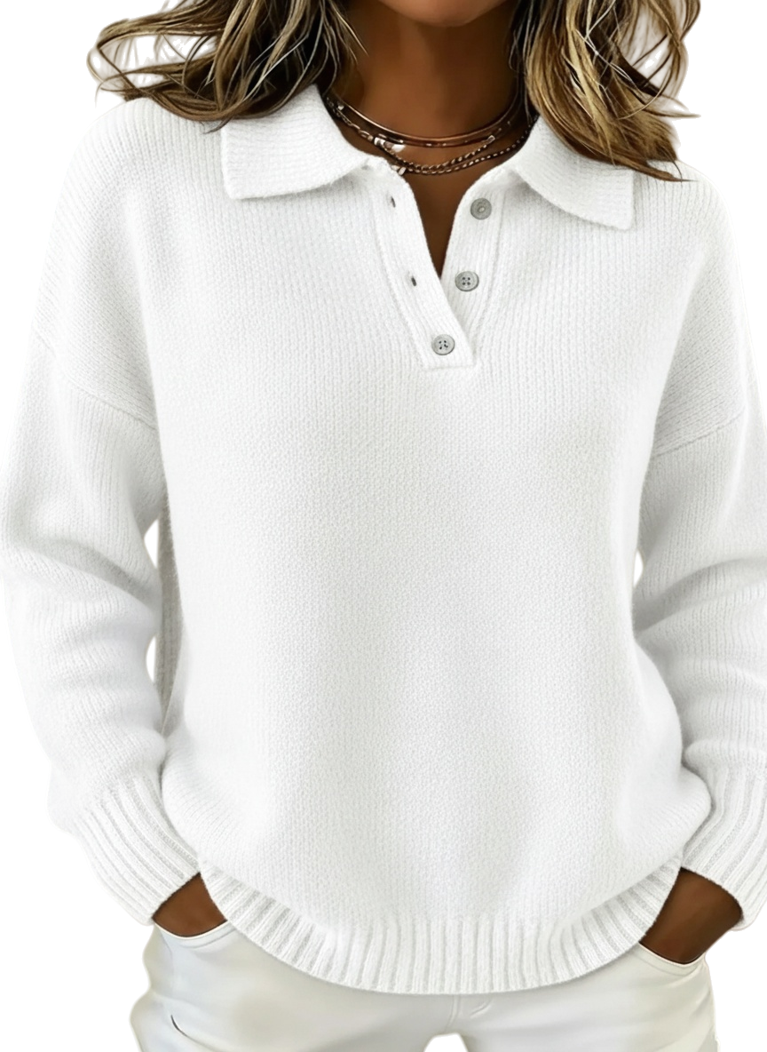 CLEARANCE SALE🔥Classic Polo Neck Button-Down Solid Color Sweater Top