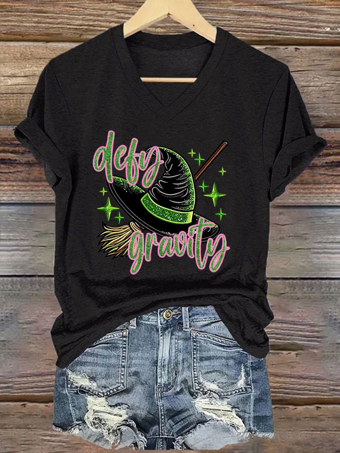 Women's Halloween Ghost Luminous Witch Hat Print Short Sleeve T-shirt