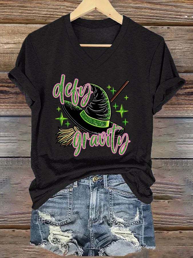 Women's Halloween Ghost Luminous Witch Hat Print Short Sleeve T-shirt