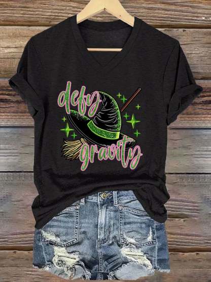Women's Halloween Ghost Luminous Witch Hat Print Short Sleeve T-shirt