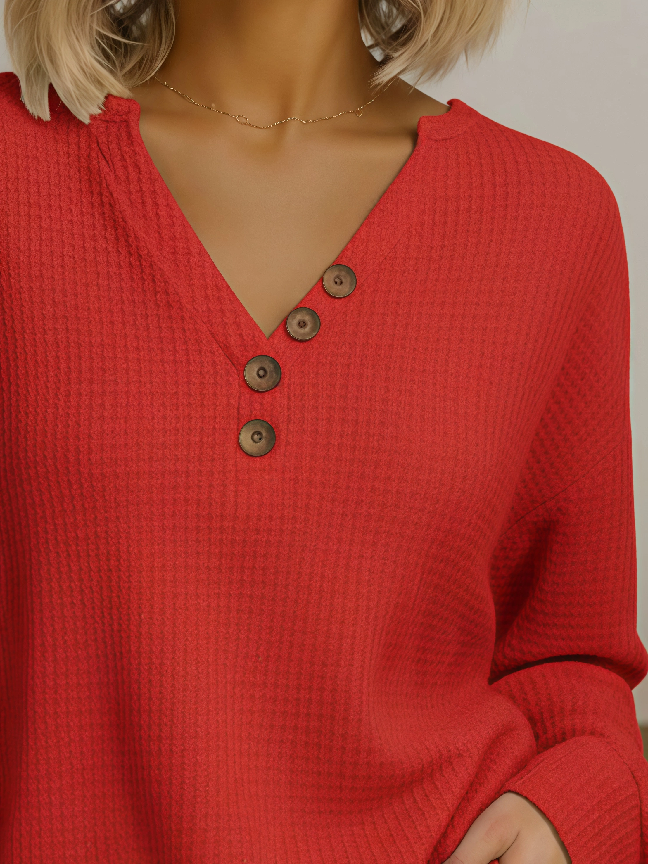 Full Size Casual Waffle Knit Long Sleeve T-Shirt Plus Size