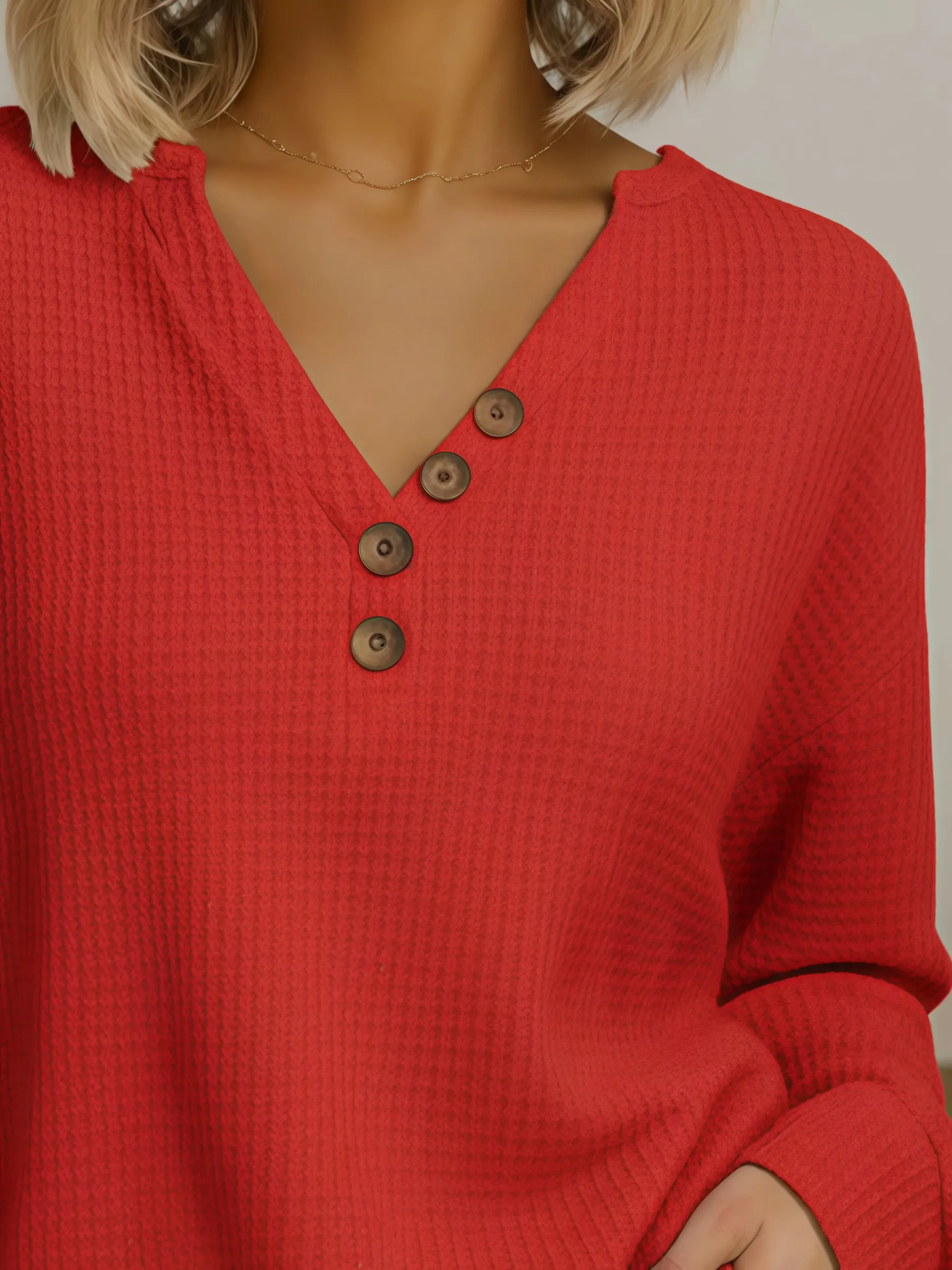 Full Size Casual Waffle Knit Long Sleeve T-Shirt Plus Size