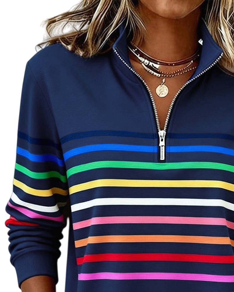 🔥Mode Sweatshirt with Half Zipper and Rainbow Stripes
