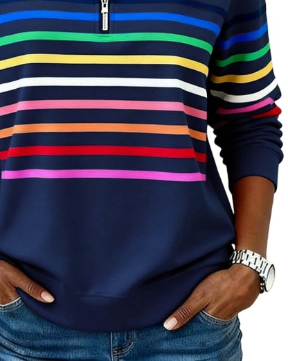 🔥Mode Sweatshirt with Half Zipper and Rainbow Stripes