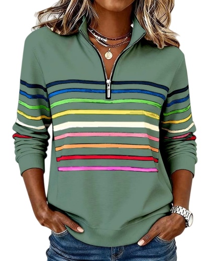 🔥Mode Sweatshirt with Half Zipper and Rainbow Stripes