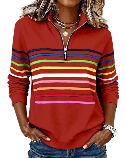 🔥Mode Sweatshirt with Half Zipper and Rainbow Stripes