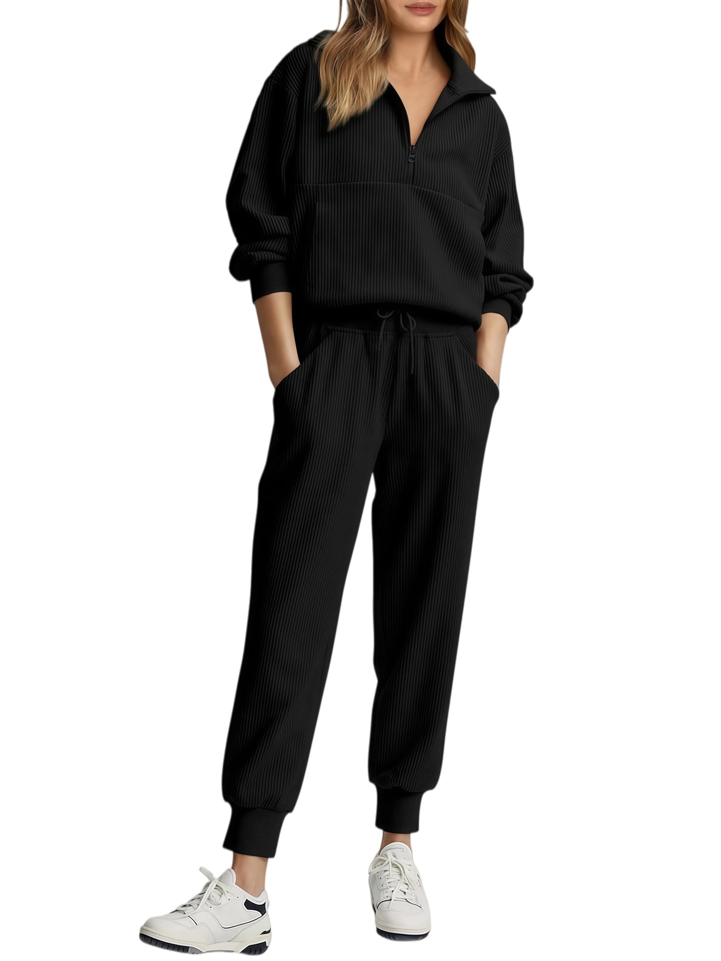 2026 NEW 🔥 Women's Cotton Two-Piece Oversized Drawstring Sweatshirt Wide Leg Sweatpants Casual Set