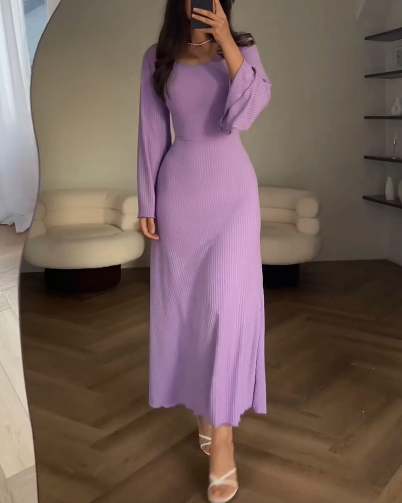 Elegant tie waist knit dress
