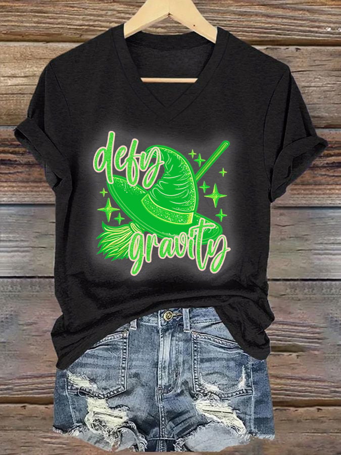 Women's Halloween Ghost Luminous Witch Hat Print Short Sleeve T-shirt