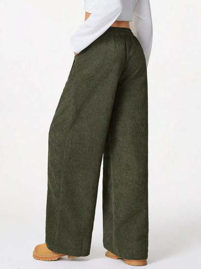 Wide Leg Corduroy Drawstring Pants