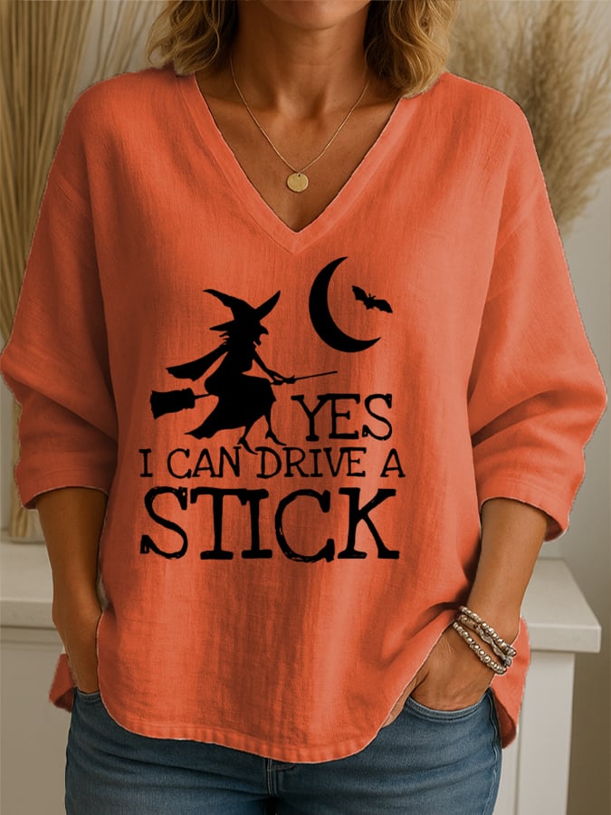 Women's Yes  I Can Drive A Stick Print Casual Shirt