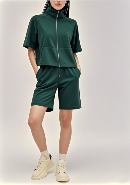 New Arrival 2025 SS American - inspired All - Zip Versatile Short - sleeve Shorts Ensemble