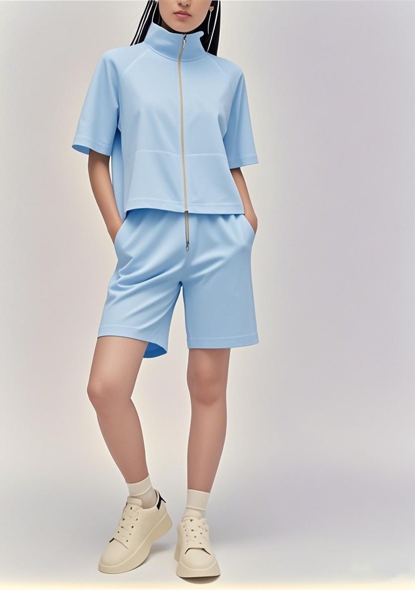 New Arrival 2025 SS American - inspired All - Zip Versatile Short - sleeve Shorts Ensemble