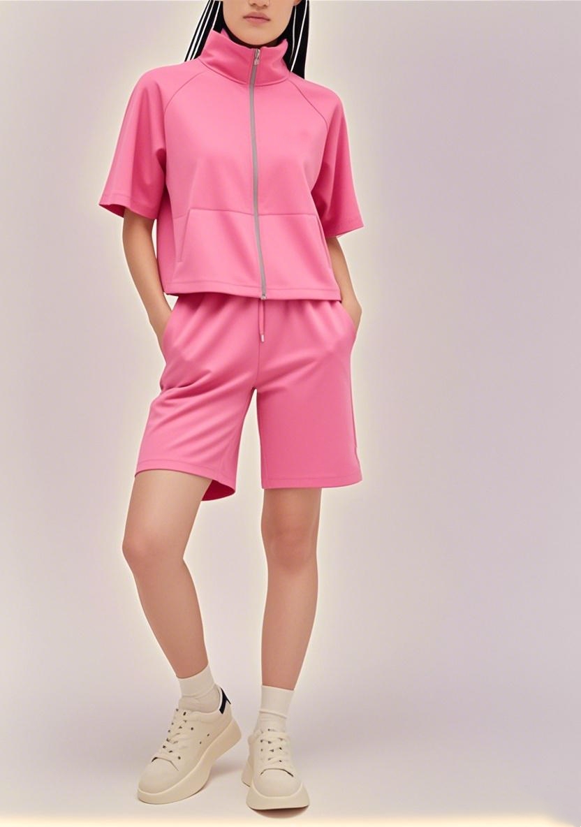 New Arrival 2025 SS American - inspired All - Zip Versatile Short - sleeve Shorts Ensemble