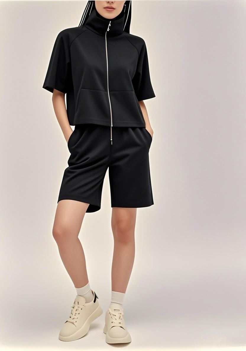New Arrival 2025 SS American - inspired All - Zip Versatile Short - sleeve Shorts Ensemble