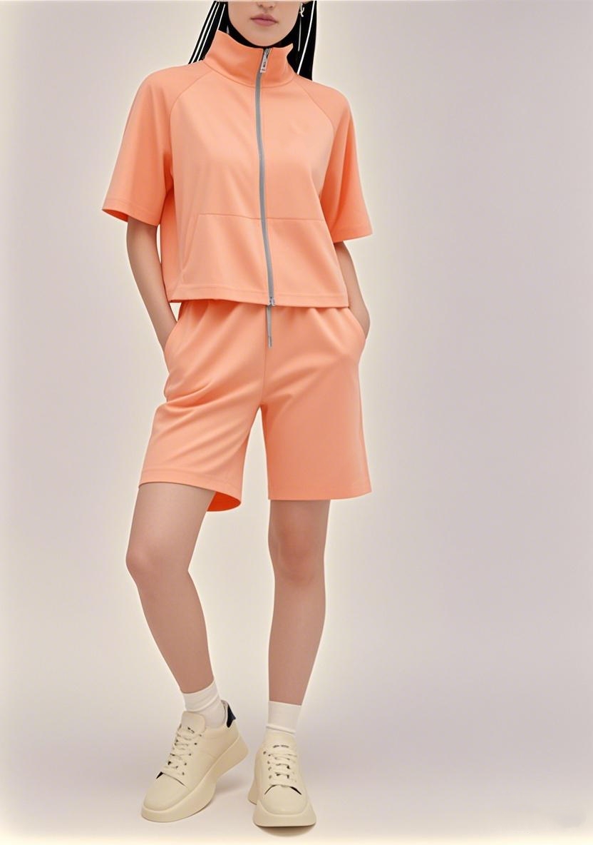 New Arrival 2025 SS American - inspired All - Zip Versatile Short - sleeve Shorts Ensemble