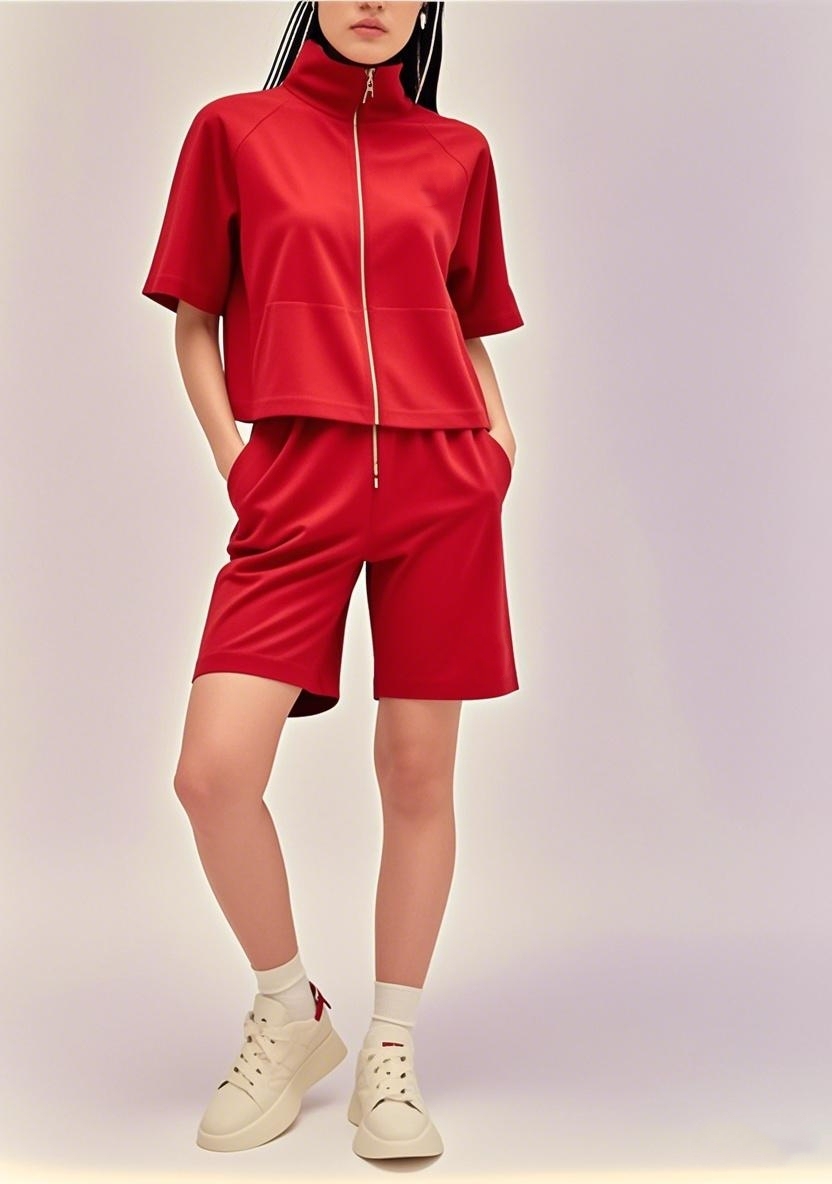 New Arrival 2025 SS American - inspired All - Zip Versatile Short - sleeve Shorts Ensemble