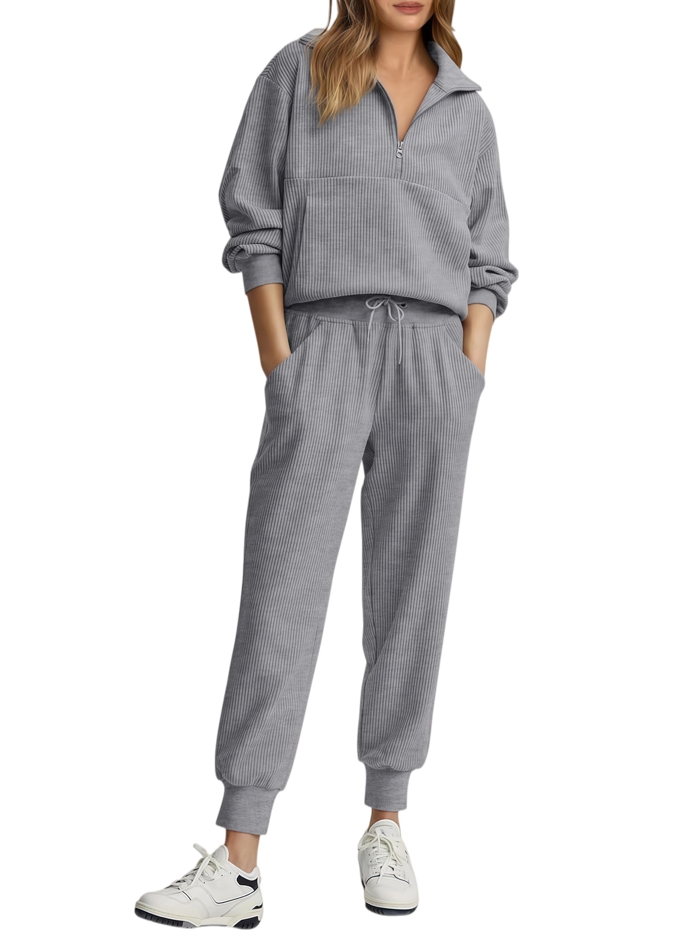 2026 NEW 🔥 Women's Cotton Two-Piece Oversized Drawstring Sweatshirt Wide Leg Sweatpants Casual Set