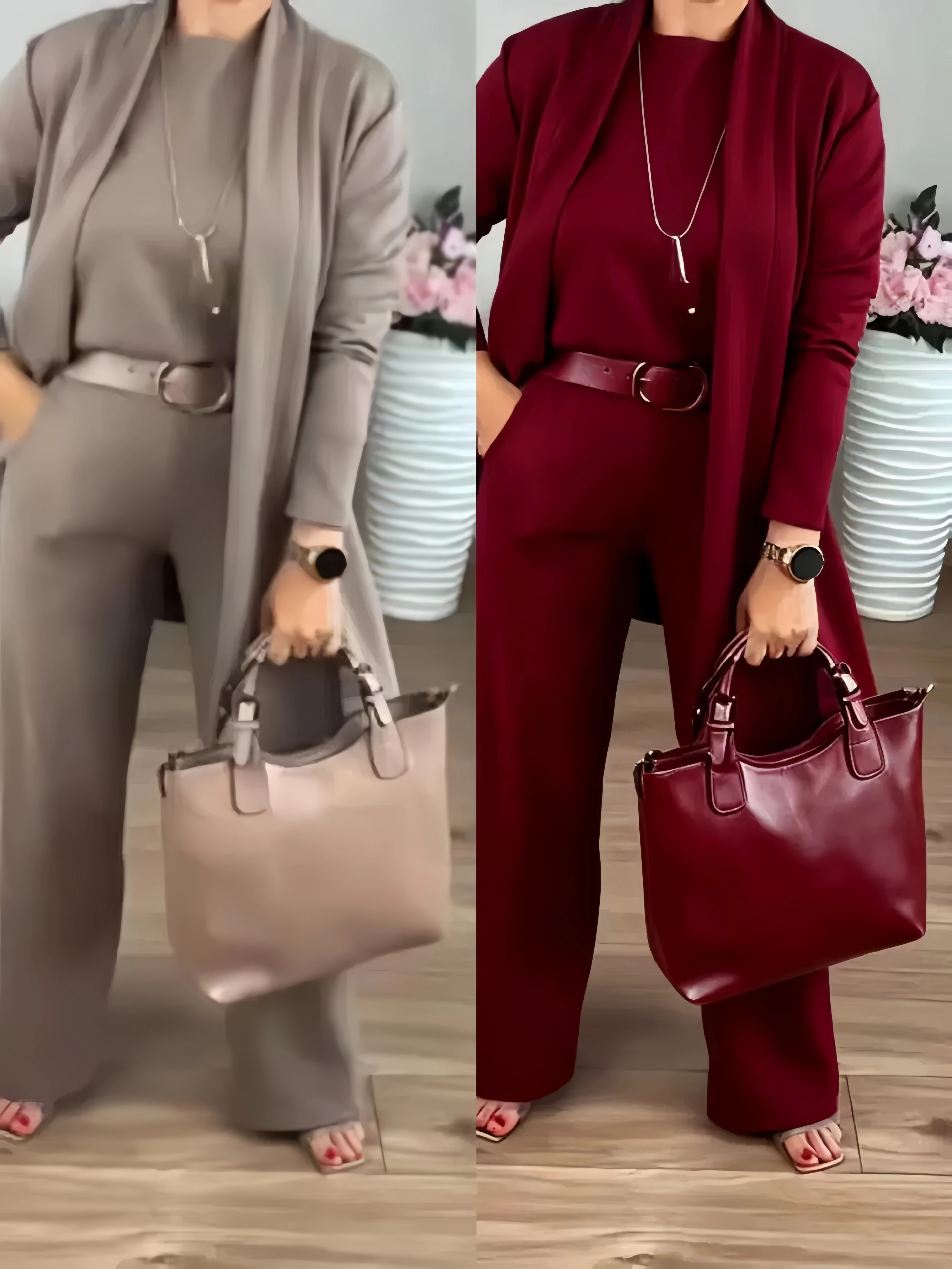 ✈️shipping worldwide⏳Time-Limited Special⏰Elegant 3-piece set including long cardigan, top and pants💞