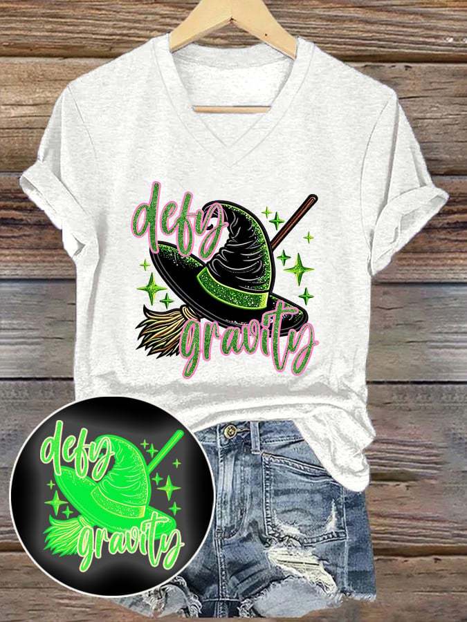 Women's Halloween Ghost Luminous Witch Hat Print Short Sleeve T-shirt