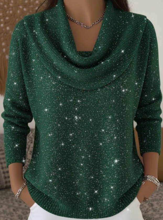 🎄 CLEARANCE SALE🔥 Women's Elegant Solid Color Loose Shiny Sweater